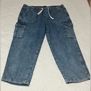 GAP NEW EASE DENIM Acid Indigo Cargo Pants Size L NWOT Cotton Casual Lounge